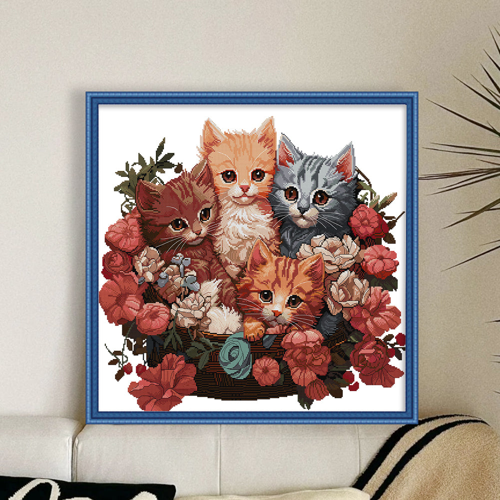 Kittens Huddled Together - 14CT Stamped Cross Stitch 56*55CM(Joy Sunday)