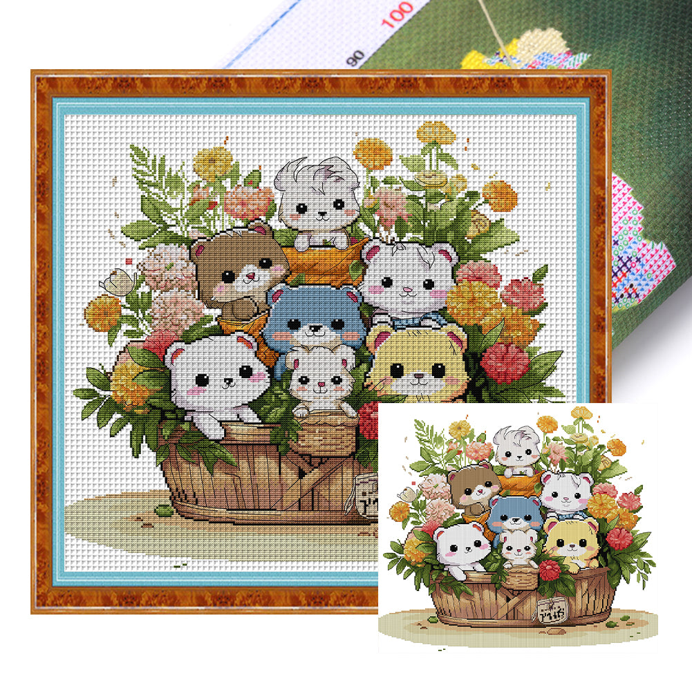 Flower Basket Cat - 14CT Stamped Cross Stitch 50*47CM(Joy Sunday)