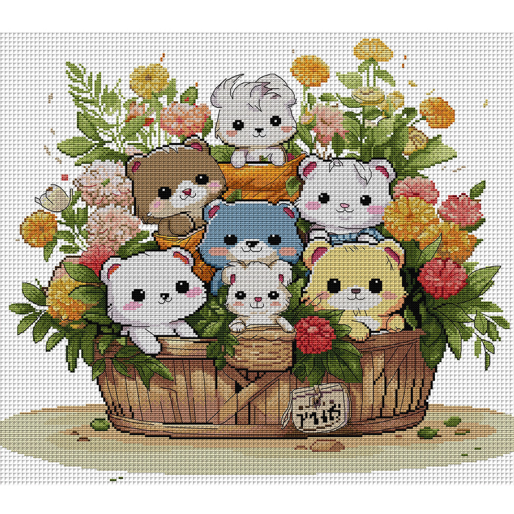 Flower Basket Cat - 14CT Stamped Cross Stitch 50*47CM(Joy Sunday)