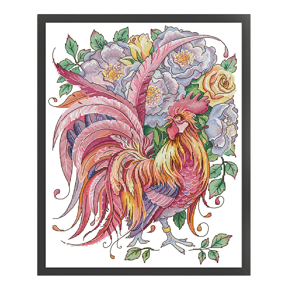 Rooster Among Roses - 14CT Stamped Cross Stitch 32*40CM(Joy Sunday)