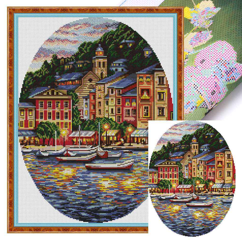 Coastal Town - 14CT Stamped Cross Stitch 34*46CM(Joy Sunday)