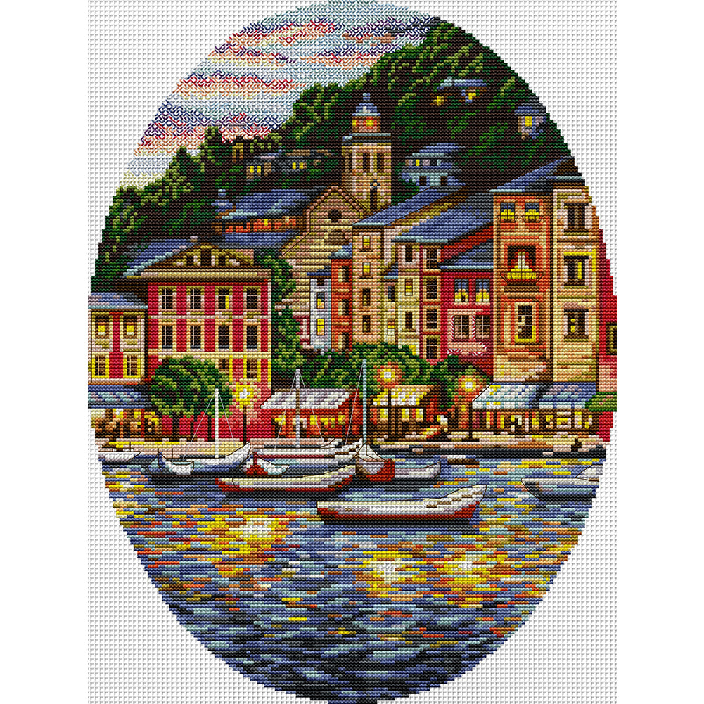 Coastal Town - 14CT Stamped Cross Stitch 34*46CM(Joy Sunday)