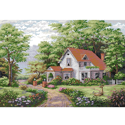 Red Roof Villa - 14CT Stamped Cross Stitch 61*44CM(Joy Sunday)