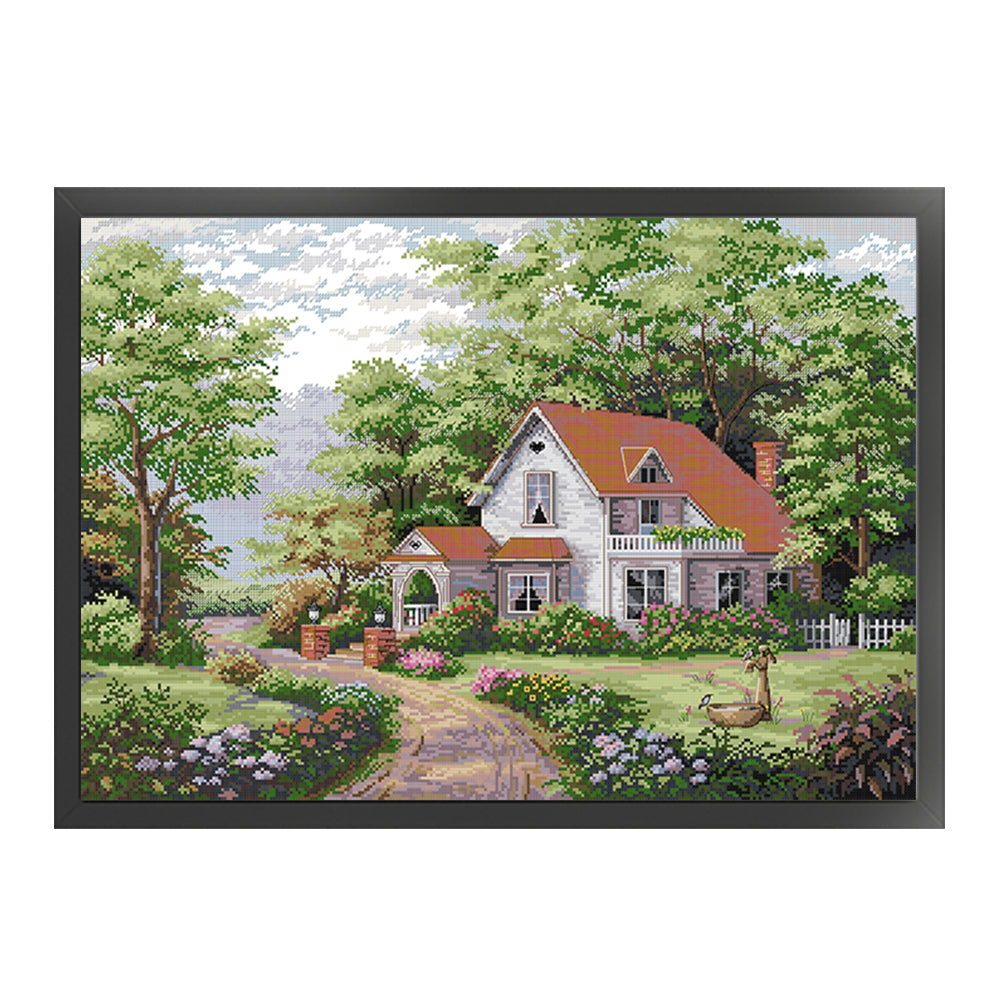 Red Roof Villa - 14CT Stamped Cross Stitch 61*44CM(Joy Sunday)