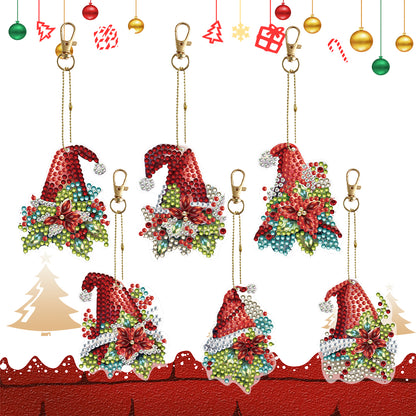 6PCS Double Sided Special Shape Diamond Painting Keychain (Christmas Hat)