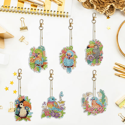 6PCS Double Sided Special Shape Diamond Painting Keychain (Birds)