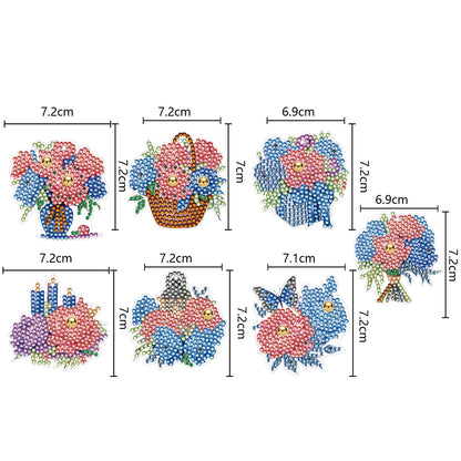 7PCS Double Sided Special Shape Diamond Painting Keychain (Flowers)