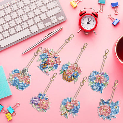 7PCS Double Sided Special Shape Diamond Painting Keychain (Flowers)