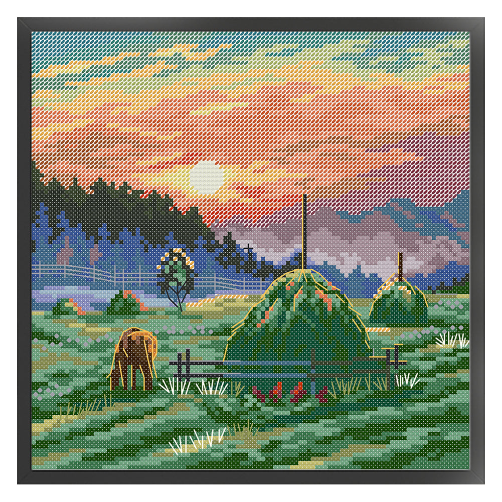 Summer Sunrise - 14CT Stamped Cross Stitch 26*26CM(Joy Sunday)