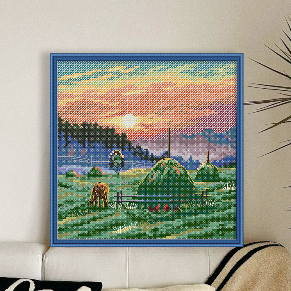 Summer Sunrise - 14CT Stamped Cross Stitch 26*26CM(Joy Sunday)