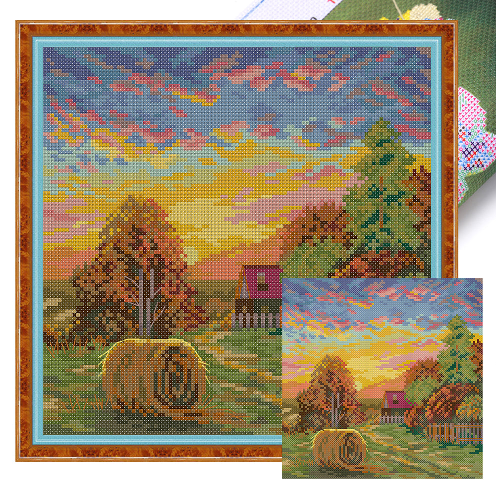 Autumn Evening Sun - 14CT Stamped Cross Stitch 26*26CM(Joy Sunday)