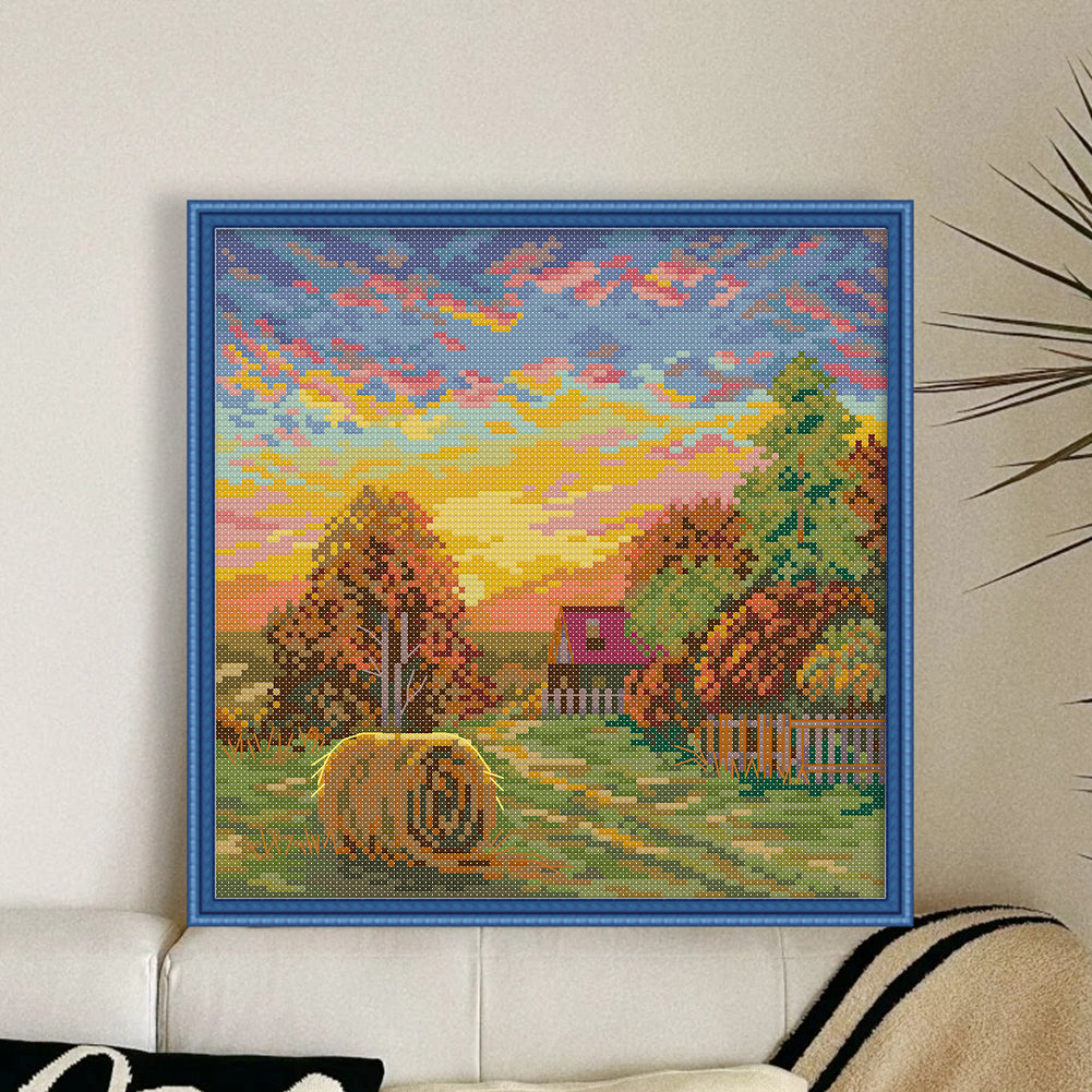 Autumn Evening Sun - 14CT Stamped Cross Stitch 26*26CM(Joy Sunday)