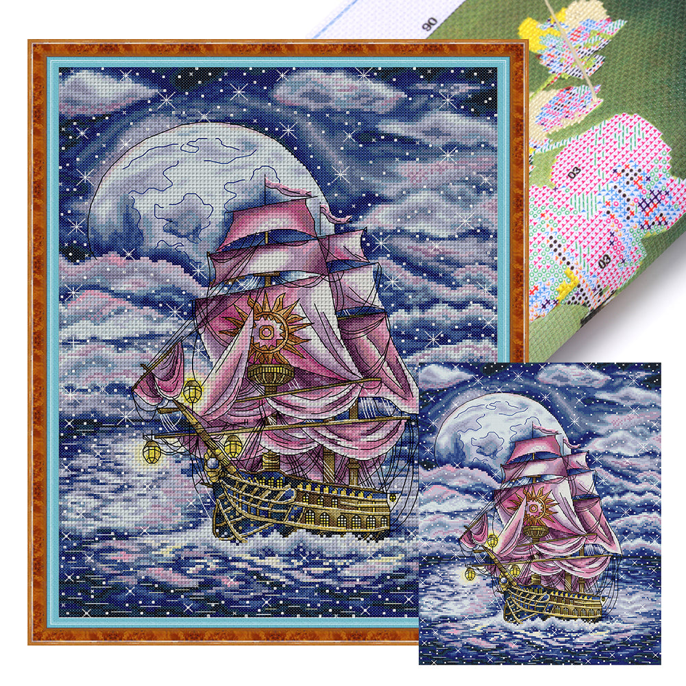 Sailing Boat Under The Stars - 14CT Stamped Cross Stitch 35*44CM(Joy Sunday)