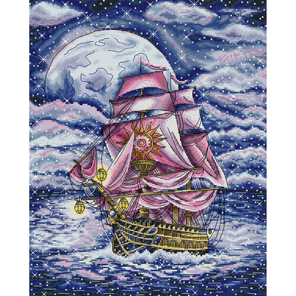 Sailing Boat Under The Stars - 14CT Stamped Cross Stitch 35*44CM(Joy Sunday)