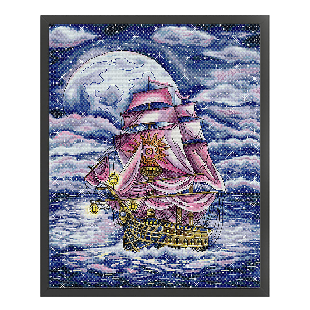 Sailing Boat Under The Stars - 14CT Stamped Cross Stitch 35*44CM(Joy Sunday)