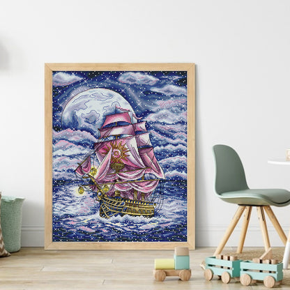 Sailing Boat Under The Stars - 14CT Stamped Cross Stitch 35*44CM(Joy Sunday)