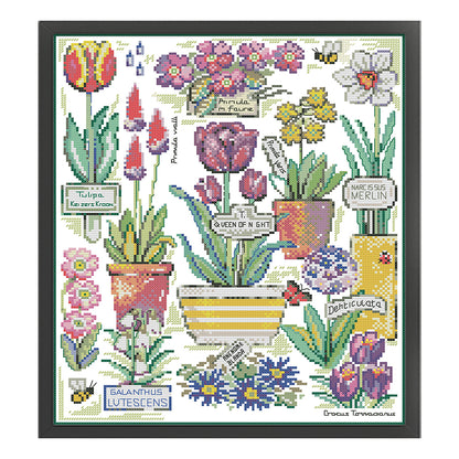 Flowers On Botanical Garden - 14CT Stamped Cross Stitch 33*38CM(Joy Sunday)