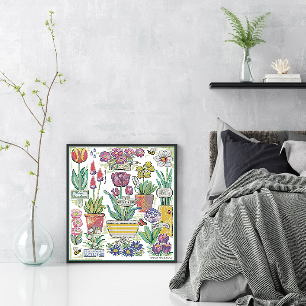 Flowers On Botanical Garden - 14CT Stamped Cross Stitch 33*38CM(Joy Sunday)