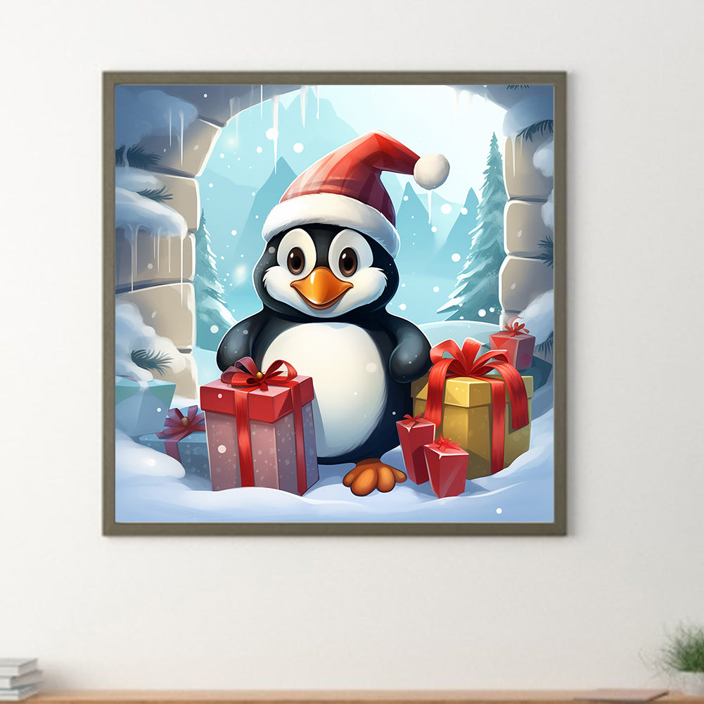 Penguin Giving Gift - Full Round Drill Diamond Painting 30*30CM