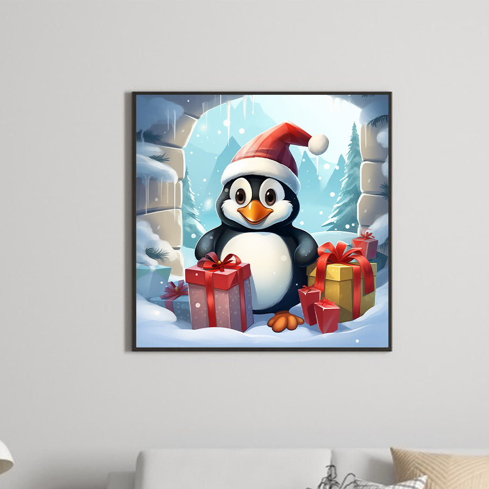 Penguin Giving Gift - Full Round Drill Diamond Painting 30*30CM