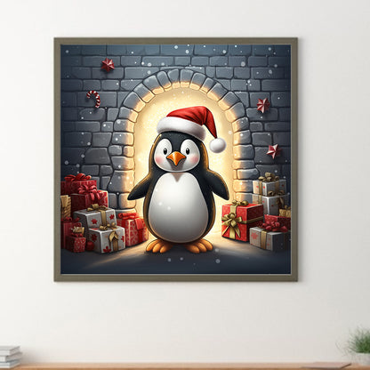 Penguin Giving Gift - Full Round Drill Diamond Painting 30*30CM