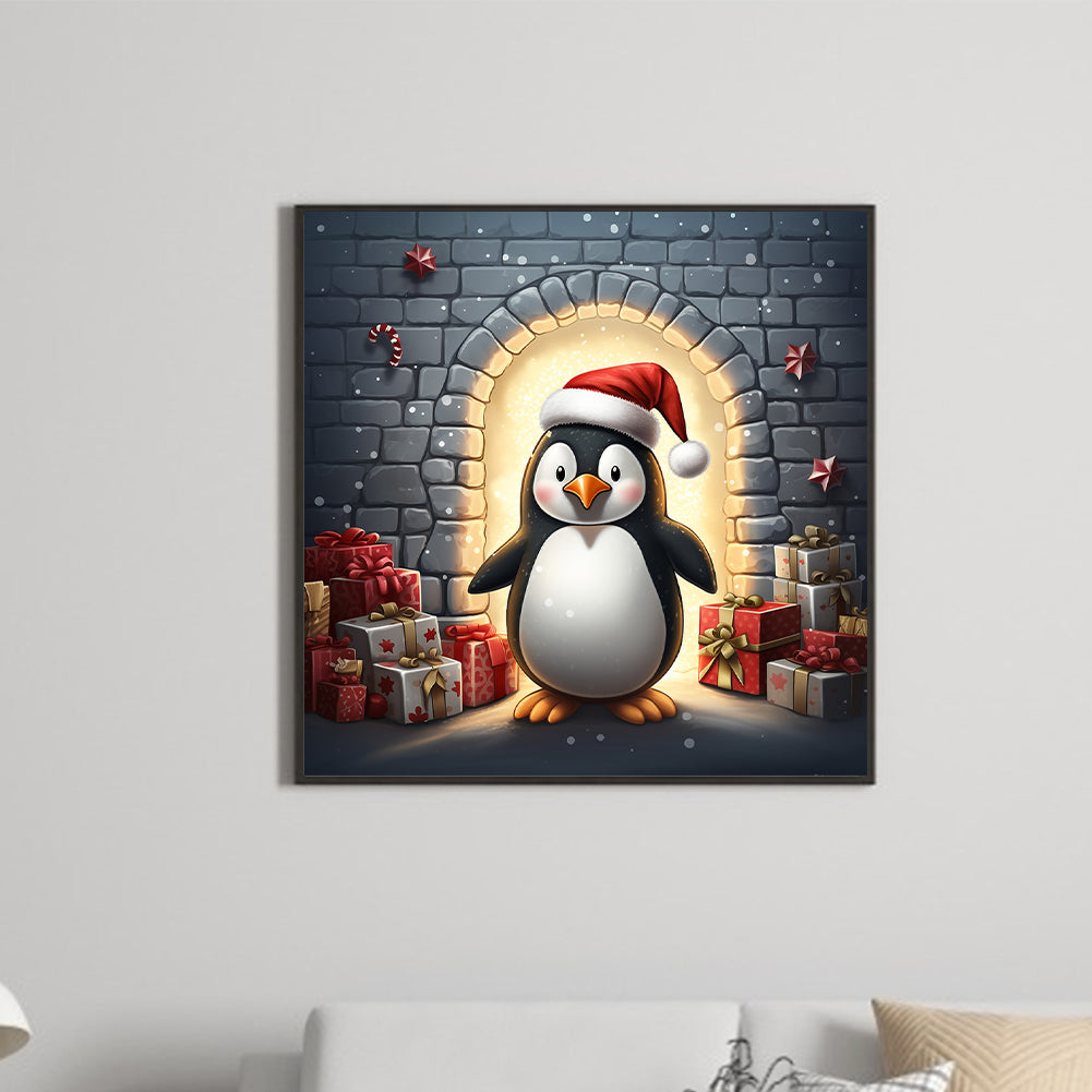 Penguin Giving Gift - Full Round Drill Diamond Painting 30*30CM