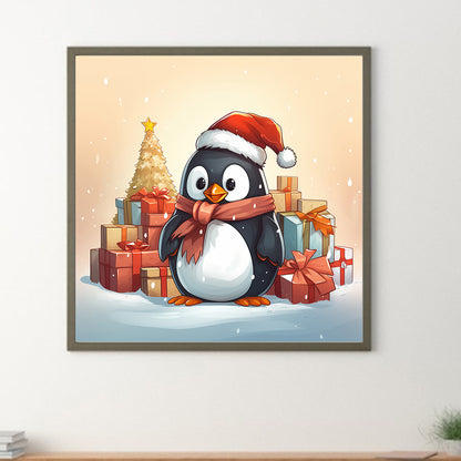 Penguin Giving Gift - Full Round Drill Diamond Painting 30*30CM