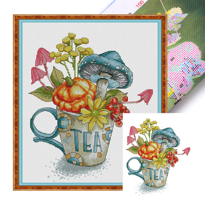 Tea Cup Four - 14CT Stamped Cross Stitch 32*36CM(Joy Sunday)