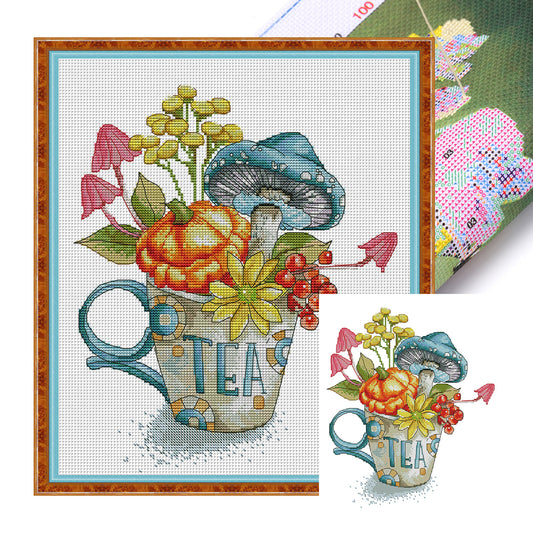 Tea Cup Four - 14CT Stamped Cross Stitch 32*36CM(Joy Sunday)