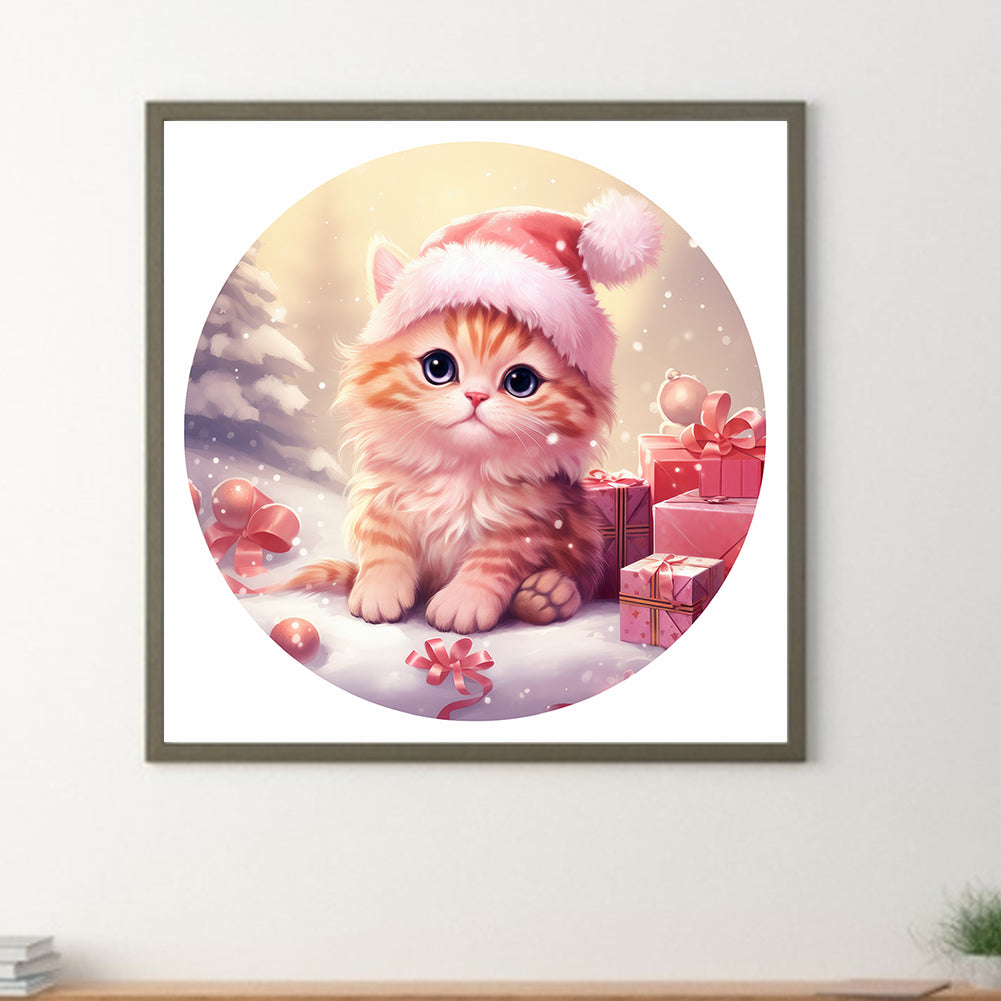 Pink Kitten In The Snow - Full Round Drill Diamond Painting 30*30CM