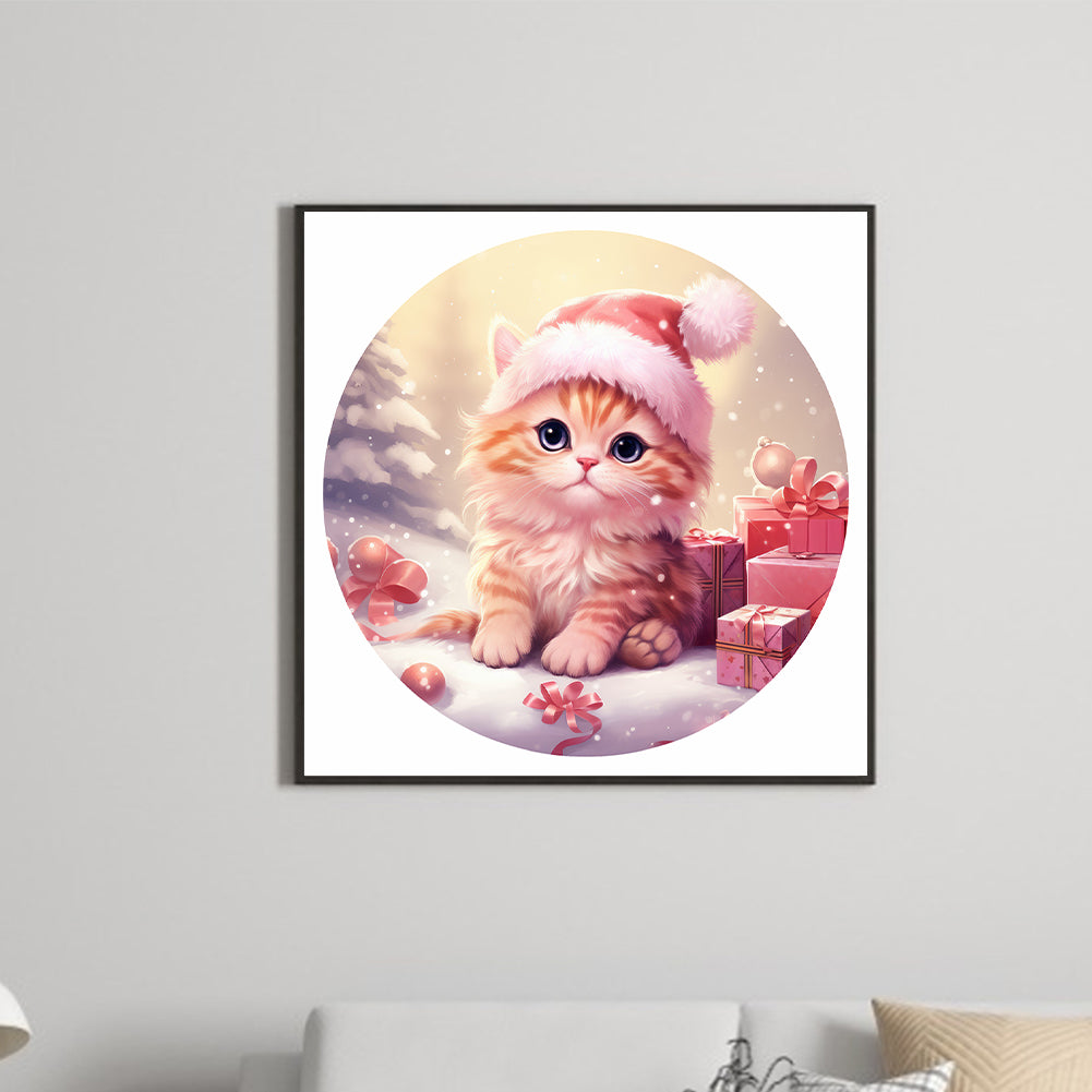 Pink Kitten In The Snow - Full Round Drill Diamond Painting 30*30CM
