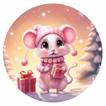 Pink Mouse In The Snow - Full Round Drill Diamond Painting 30*30CM