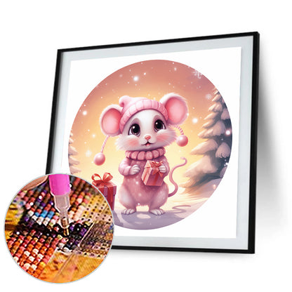 Pink Mouse In The Snow - Full Round Drill Diamond Painting 30*30CM