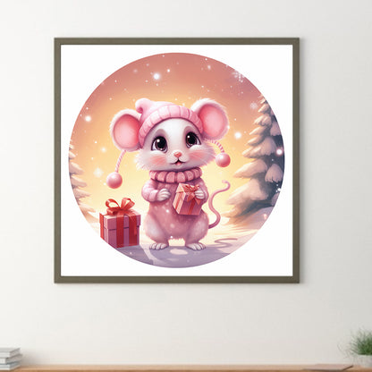 Pink Mouse In The Snow - Full Round Drill Diamond Painting 30*30CM