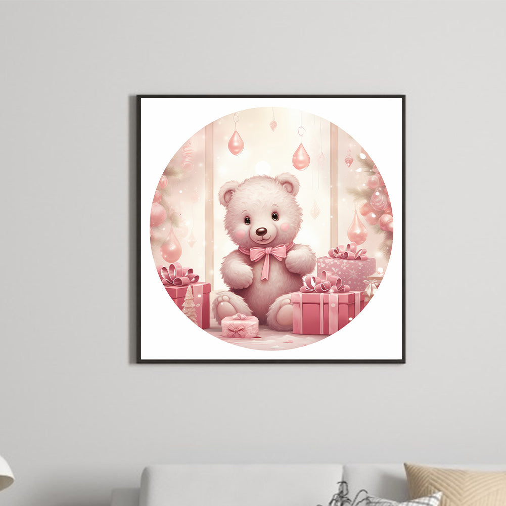 Pink Bear In The Snow - Full Round Drill Diamond Painting 30*30CM