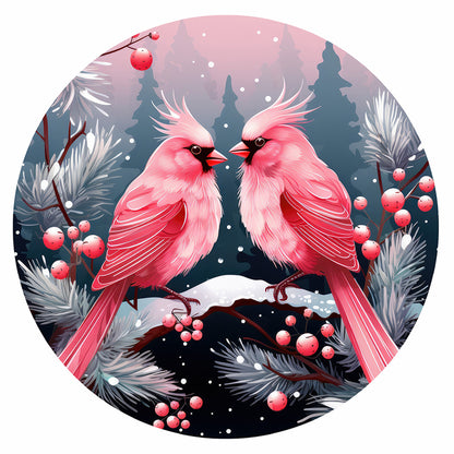 Pink Bird In The Snow - Full Round Drill Diamond Painting 30*30CM