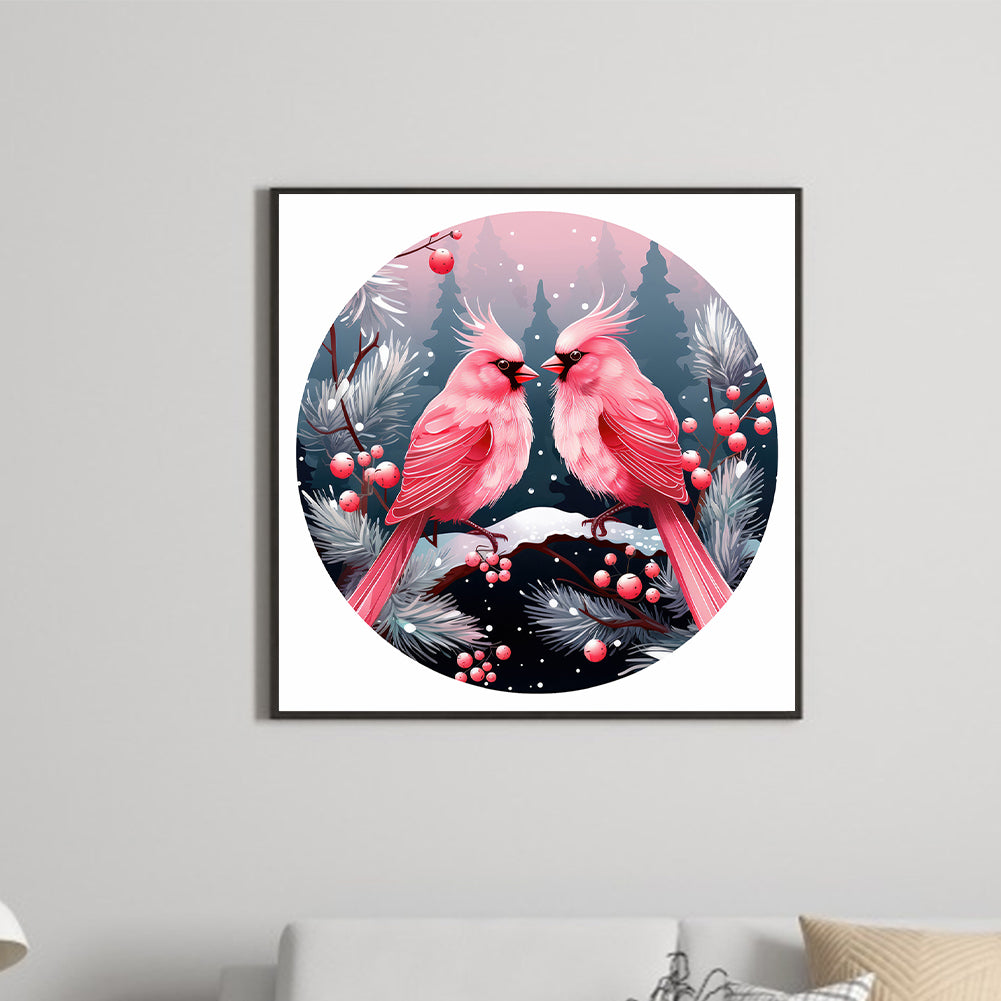 Pink Bird In The Snow - Full Round Drill Diamond Painting 30*30CM