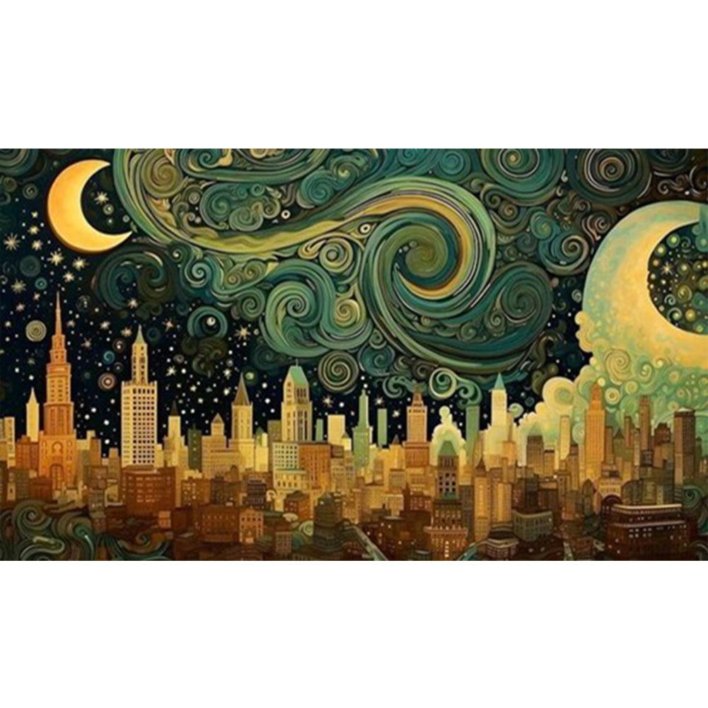 City Under The Moon - 18CT Stamped Cross Stitch 50*30CM