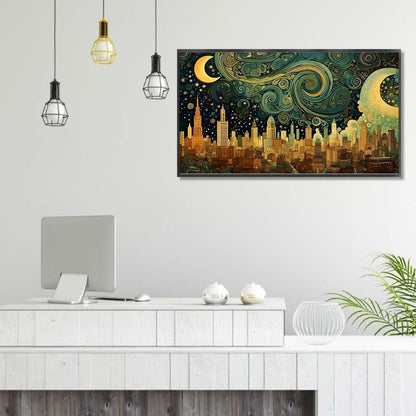 City Under The Moon - 18CT Stamped Cross Stitch 50*30CM