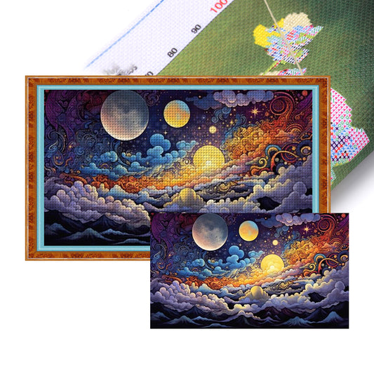 Full Moon Colorful Clouds - 18CT Stamped Cross Stitch 50*30CM