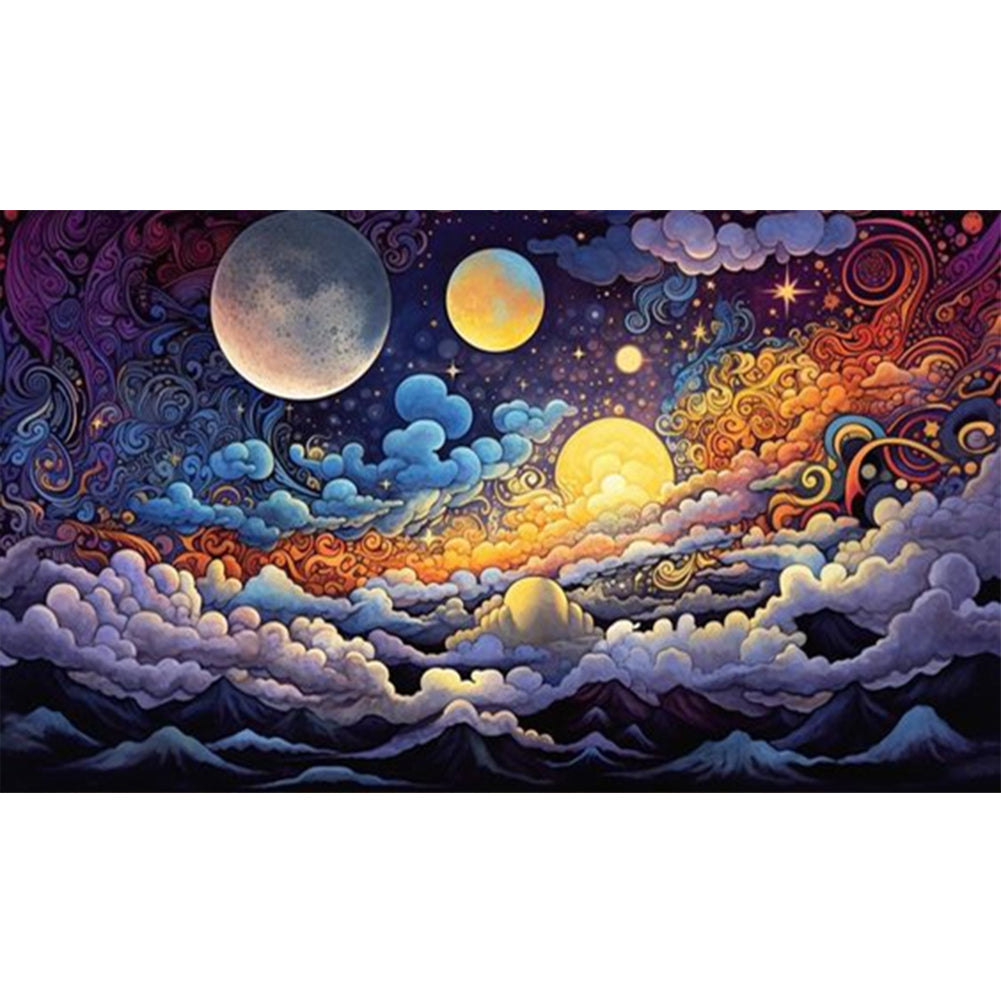 Full Moon Colorful Clouds - 18CT Stamped Cross Stitch 50*30CM