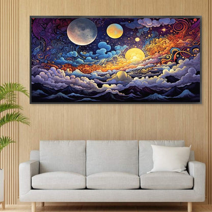 Full Moon Colorful Clouds - 18CT Stamped Cross Stitch 50*30CM