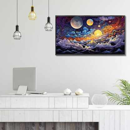 Full Moon Colorful Clouds - 18CT Stamped Cross Stitch 50*30CM