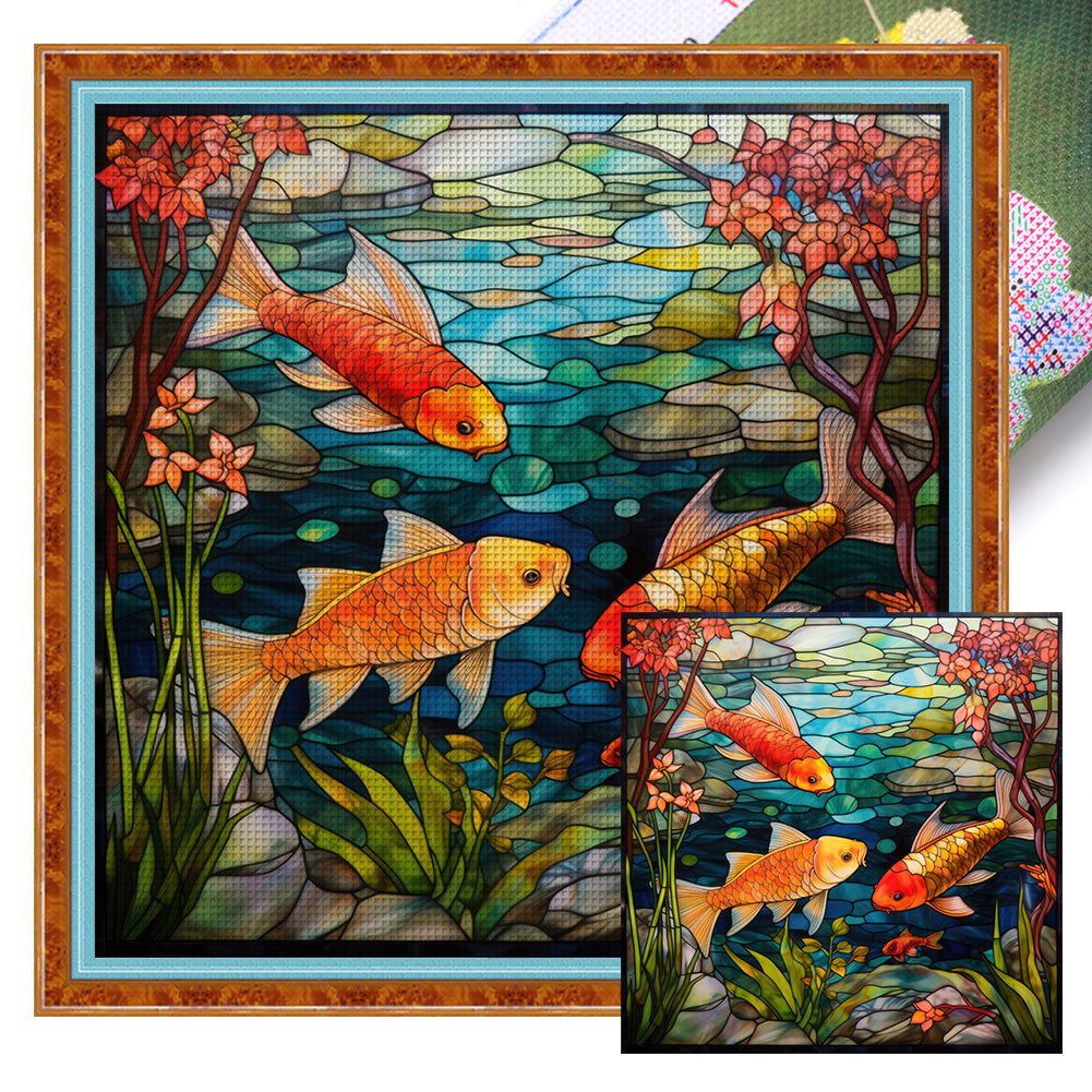 Glass Painting-Goldfish - 11CT Stamped Cross Stitch 50*50CM