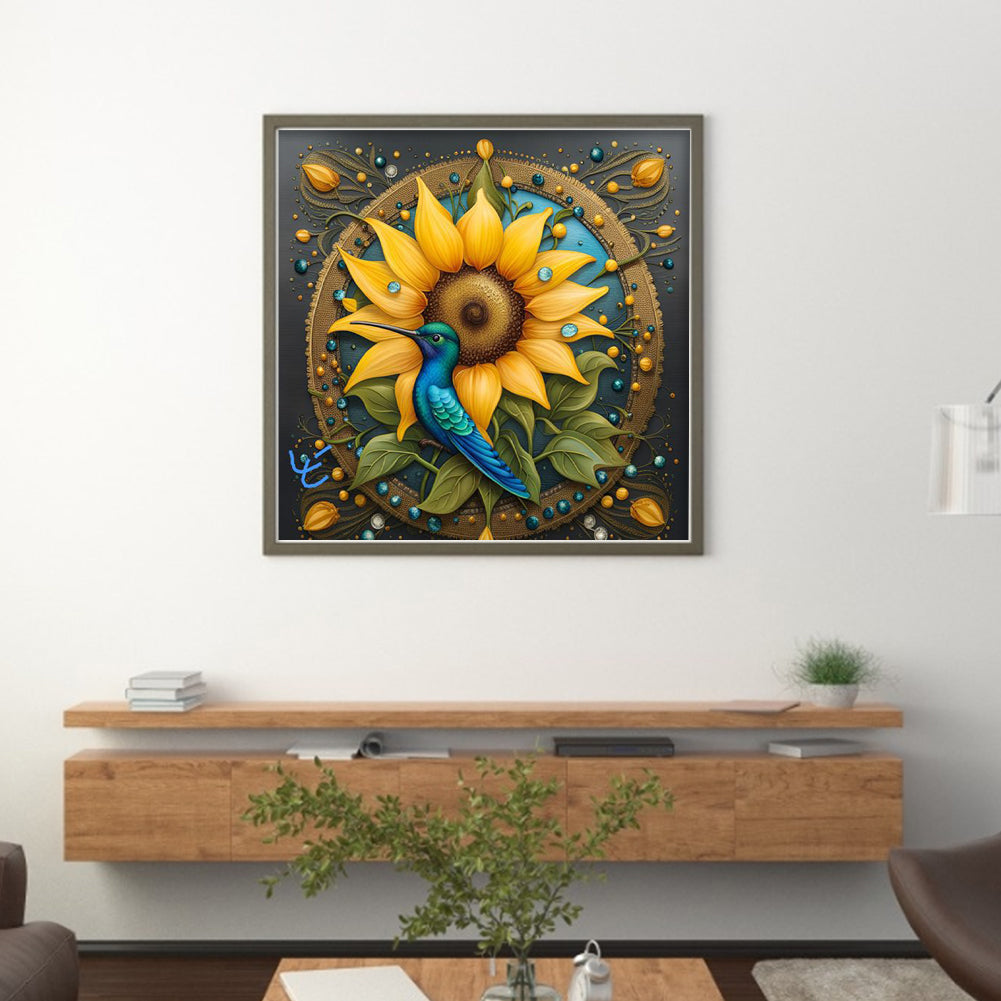 Sunflowers And Hummingbirds - 11CT Stamped Cross Stitch 50*50CM