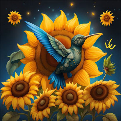 Sunflowers And Hummingbirds - 11CT Stamped Cross Stitch 50*50CM