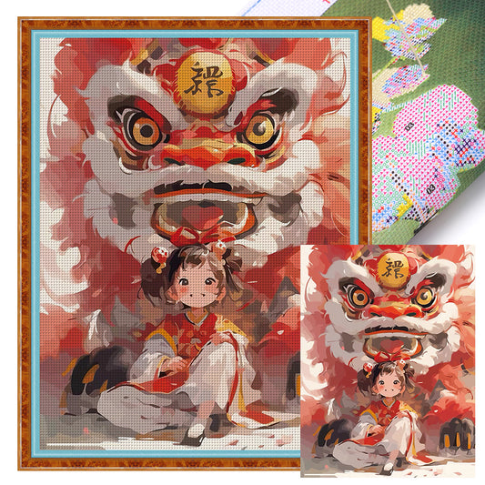 Lion Awakening Girl - 11CT Stamped Cross Stitch 50*63CM