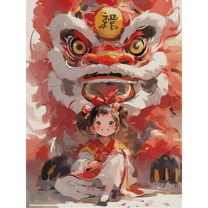 Lion Awakening Girl - 11CT Stamped Cross Stitch 50*63CM