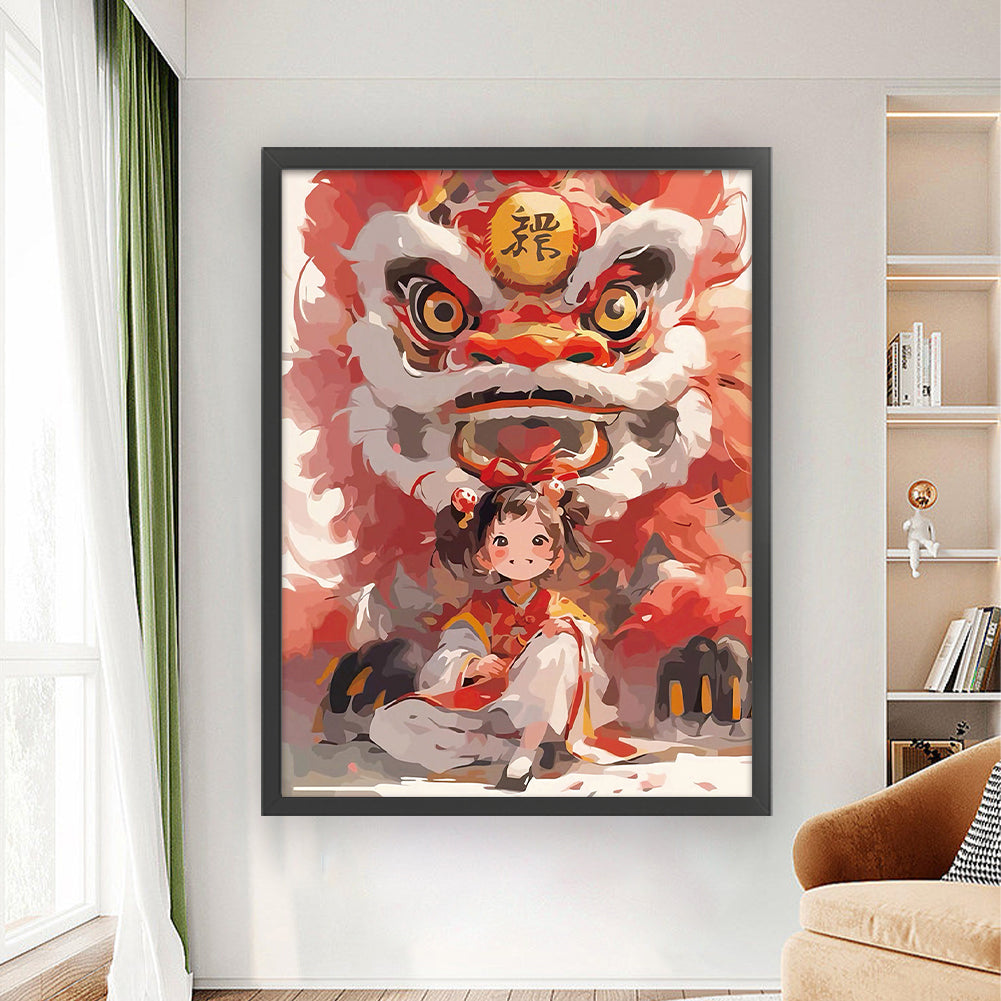 Lion Awakening Girl - 11CT Stamped Cross Stitch 50*63CM