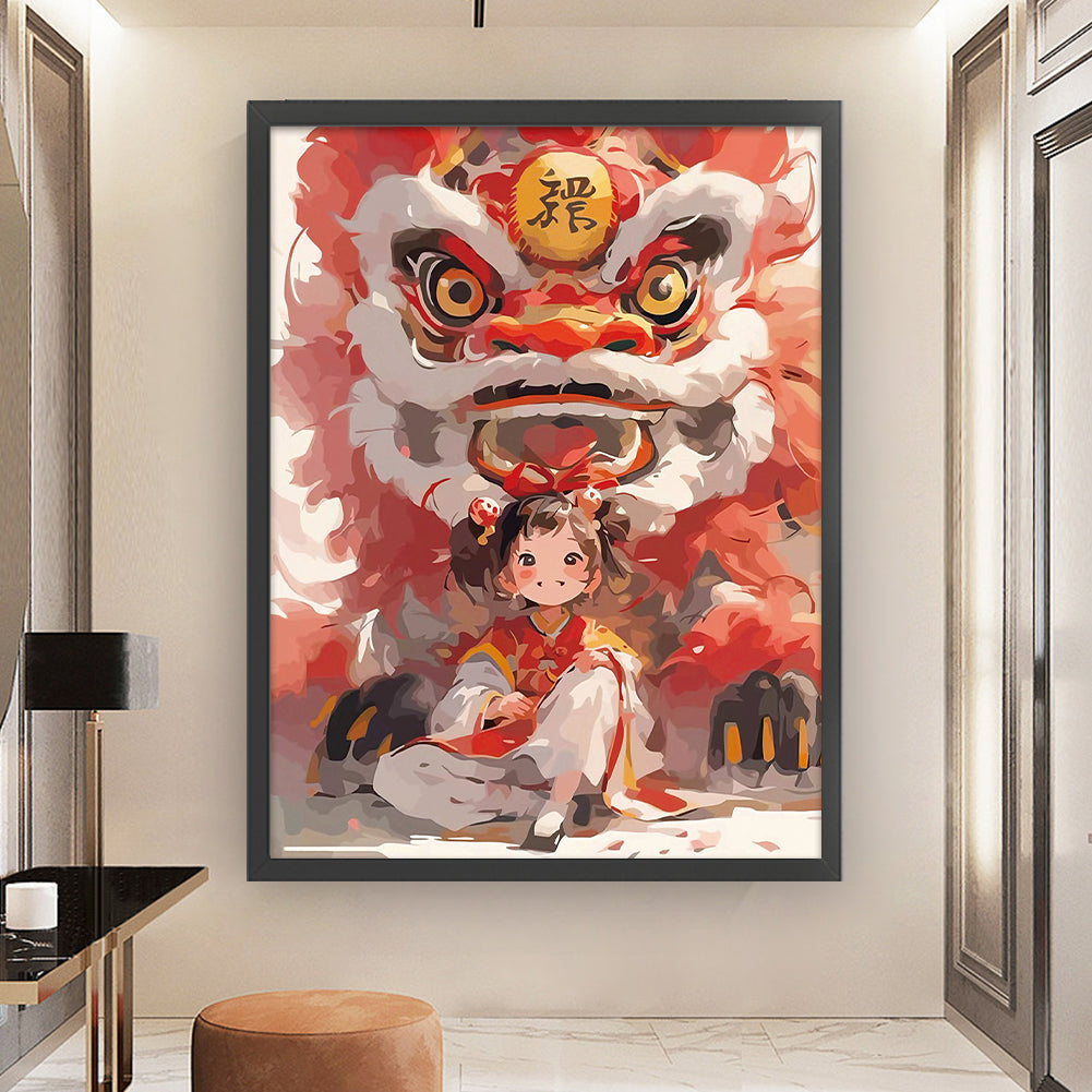 Lion Awakening Girl - 11CT Stamped Cross Stitch 50*63CM